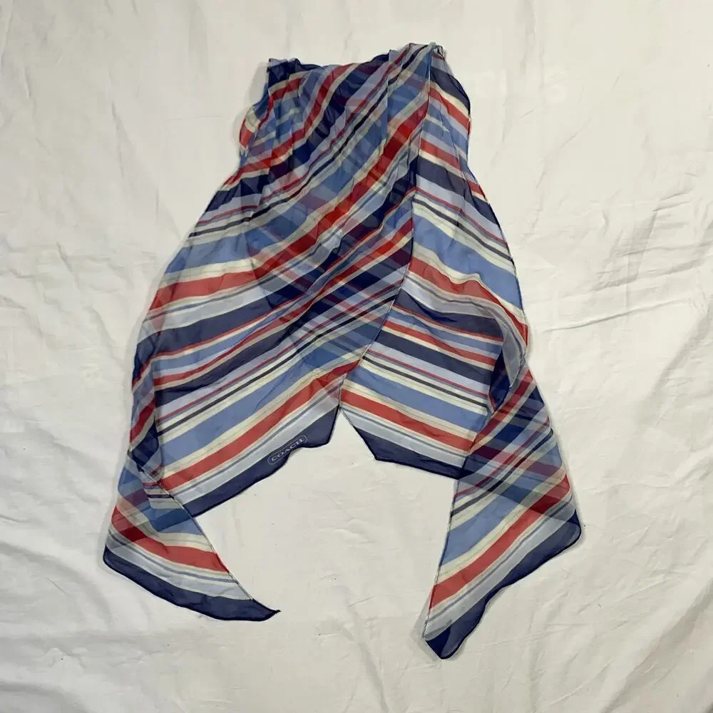 Coach Silk Striped Red white Blue scarf point Neck/Purse Tie Scarf